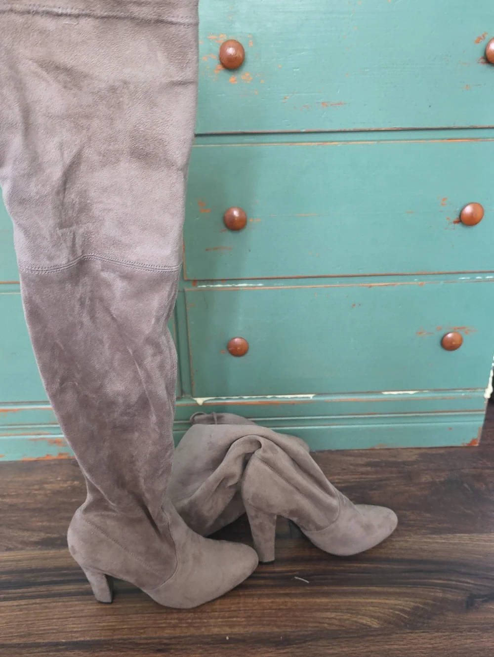 Steve Madden Taupe Suede Over-the-Knee Block Heel Boots